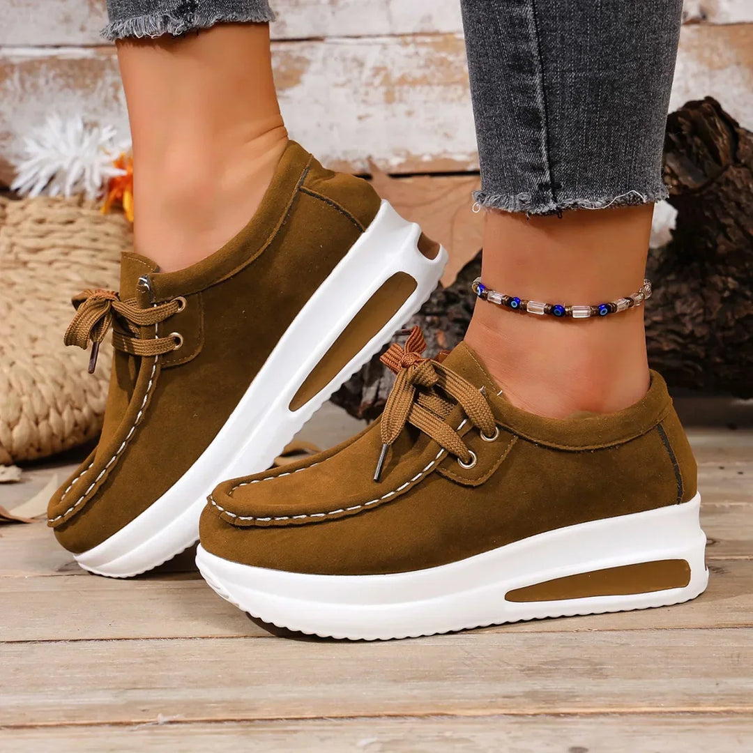 Women's Leather Platform Trainers Wedge Sneakers