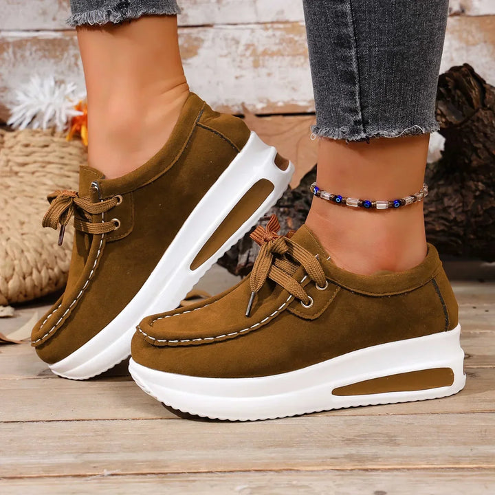 Women's Leather Platform Trainers Wedge Sneakers