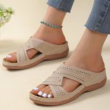 Women's Leather Perforated Crisscross Strap Sandals