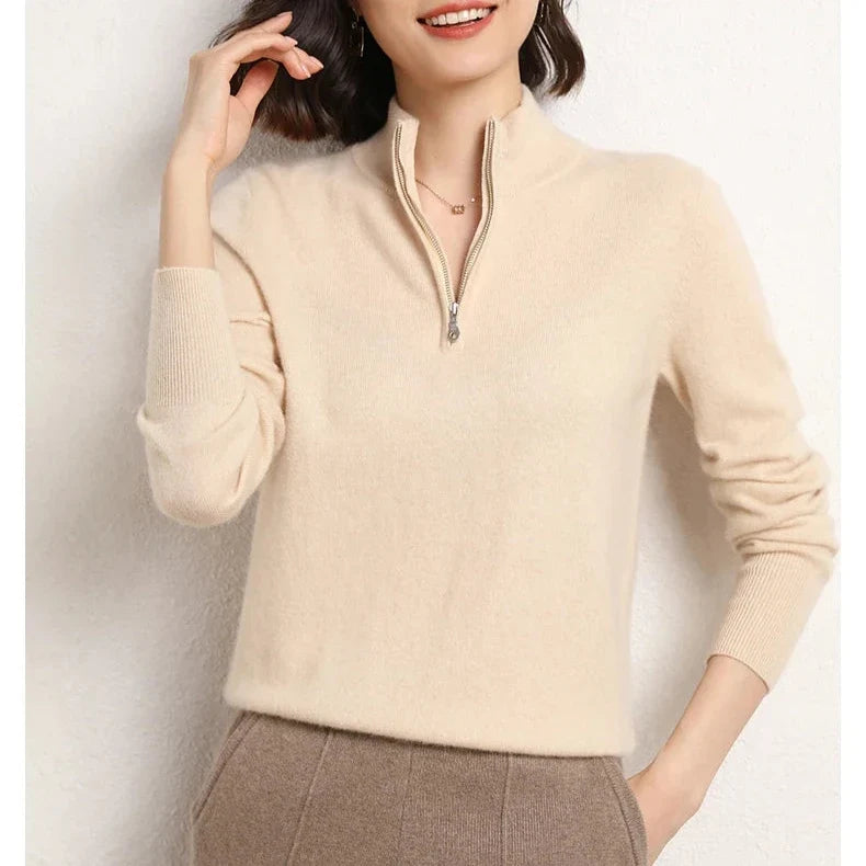 Women's Half Zip Merino Wool Knit Sweater
