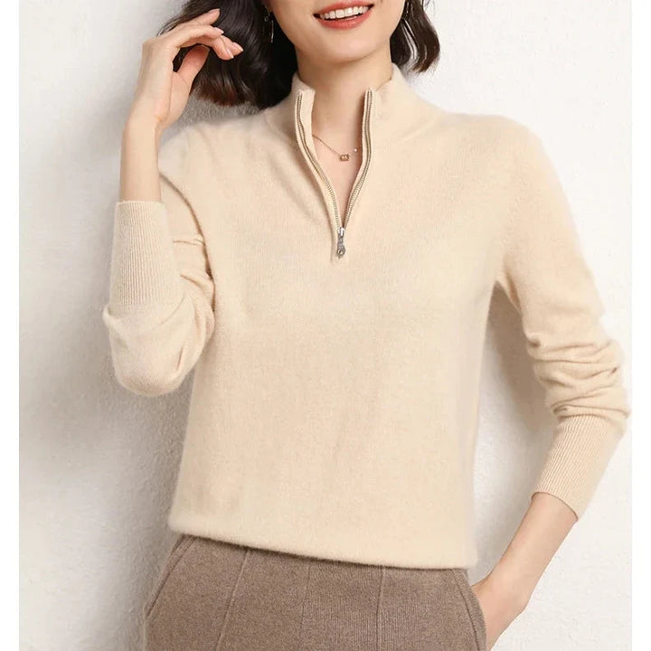 Women's Half Zip Merino Wool Knit Sweater