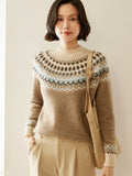 Women's Wool Knit Sweater Pullover Crewneck Fair Isle Knitwear