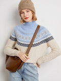 Women's Wool Knit Mock Neck Fair Isle Sweater
