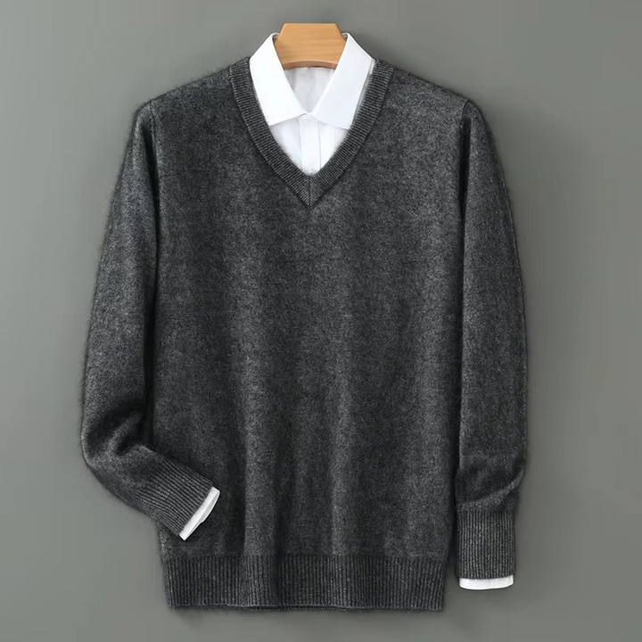 Men's V-Neck Merino Wool Sweater Pullover Knit Jumper Top