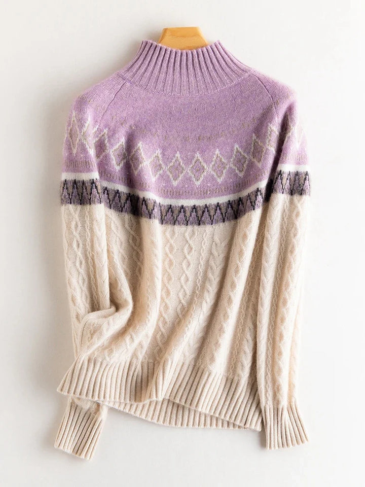 Women's Wool Knit Mock Neck Fair Isle Sweater