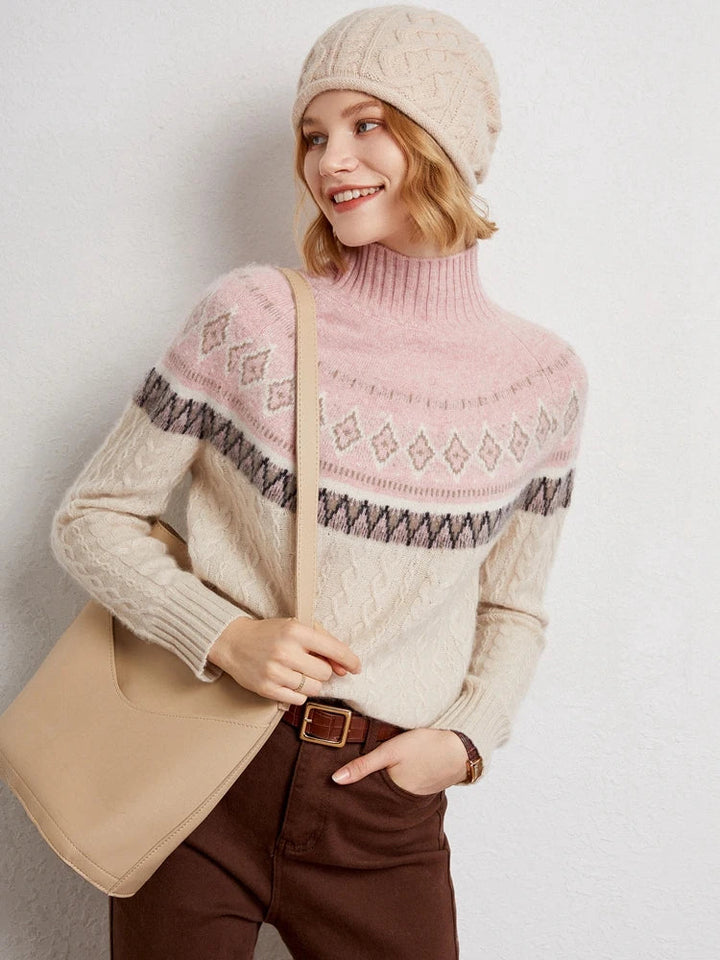 Women's Wool Knit Mock Neck Fair Isle Sweater