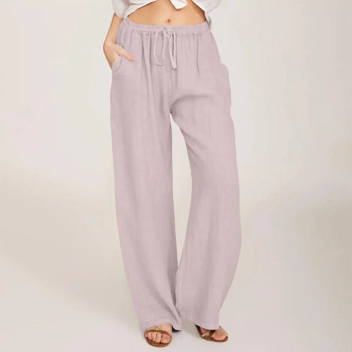 Women's Linen Wide Leg Trousers Elastic Waist Drawstring High Waisted Pants