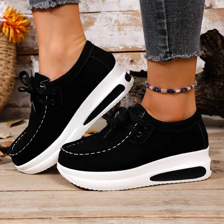 Women's Leather Platform Trainers Wedge Sneakers