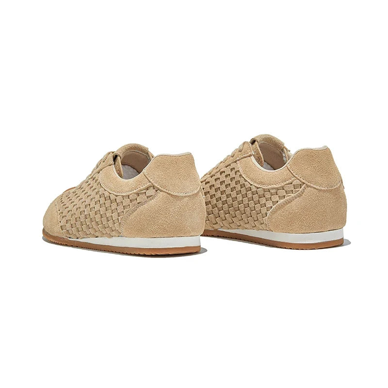 Women's Suede Woven Sneakers Casual Low Top Shoes