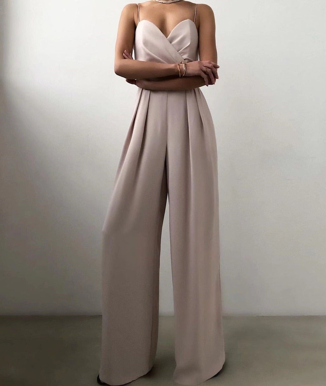 Women's Elegant Wide Leg Sleeveless Satin Jumpsuit Formal Evening Romper