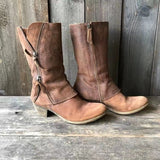 Women’s Leather Pull On Mid Heel Calf Boots
