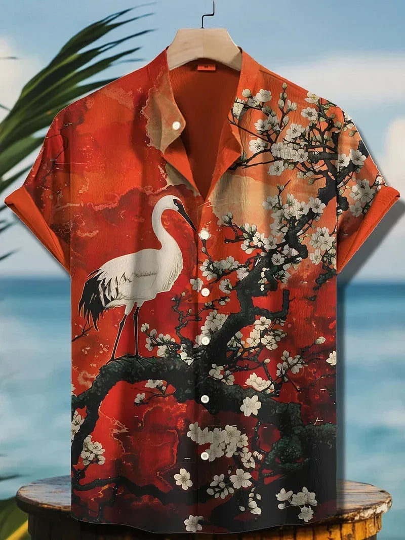 Men's Linen Casual Short Sleeve Hawaiian Graphic Shirt