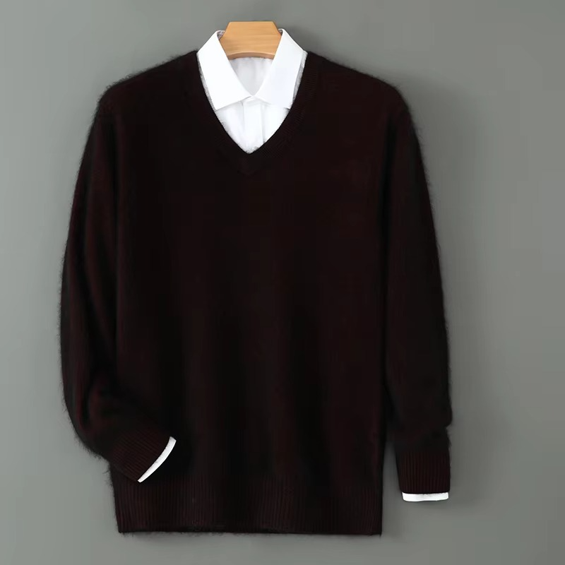 Men's V-Neck Merino Wool Sweater Pullover Knit Jumper Top