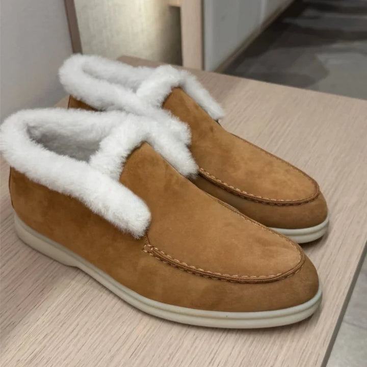Bottines à enfiler pour femmes en daim doublées de polaire