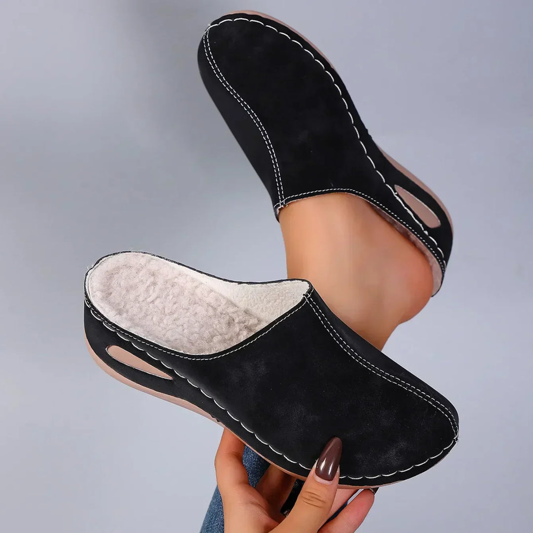 Women's Fleece Orthopedic Slippers Closed-Toe Slip-On Arch Support Shoes