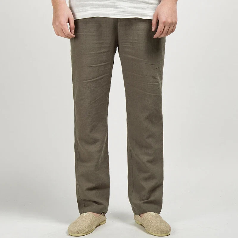 Men's Casual Linen Trousers Lightweight Relaxed Fit Pants