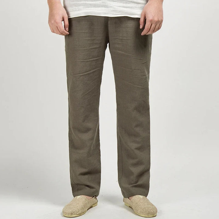 Men's Casual Linen Trousers Lightweight Relaxed Fit Pants