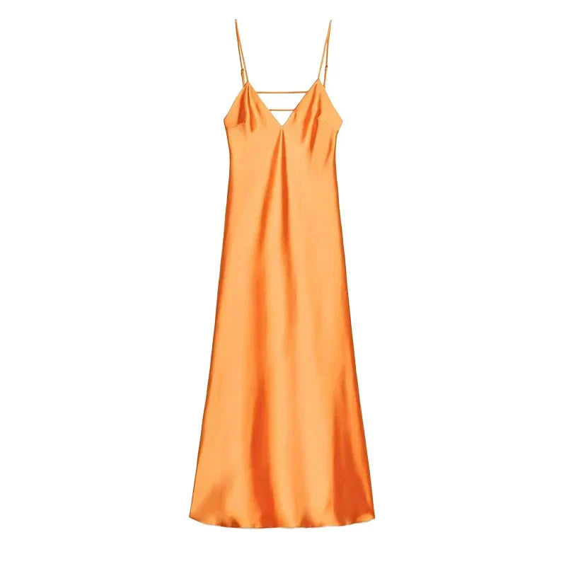Women's Satin Cowl-Neck Strappy Maxi Dress