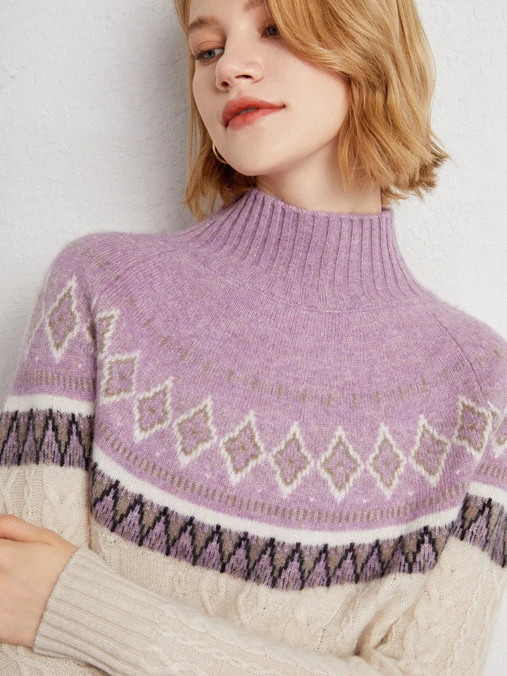 Women's Wool Knit Mock Neck Fair Isle Sweater