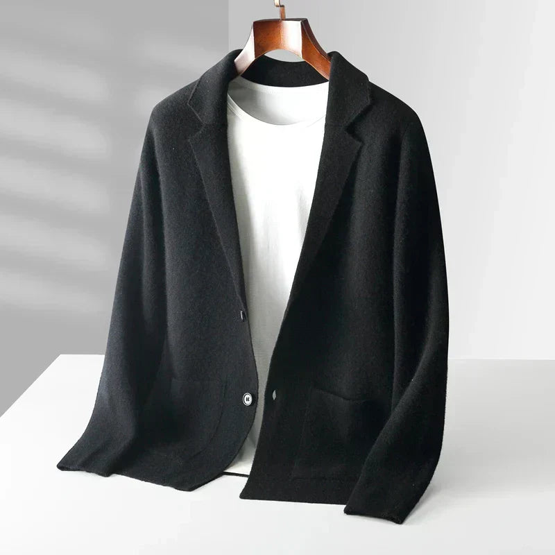 Men’s Wool-Blend Notch-Lapel Knit Blazer Cardigan