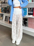 Women's Sheer Mesh Wide Leg Pants Relaxed Fit Trousers