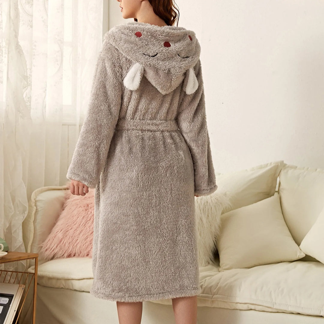 Women's Fleece Hooded Dressing Gown Bathrobe