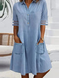 Women's Denim Shirt Dress Casual Jean Tunic