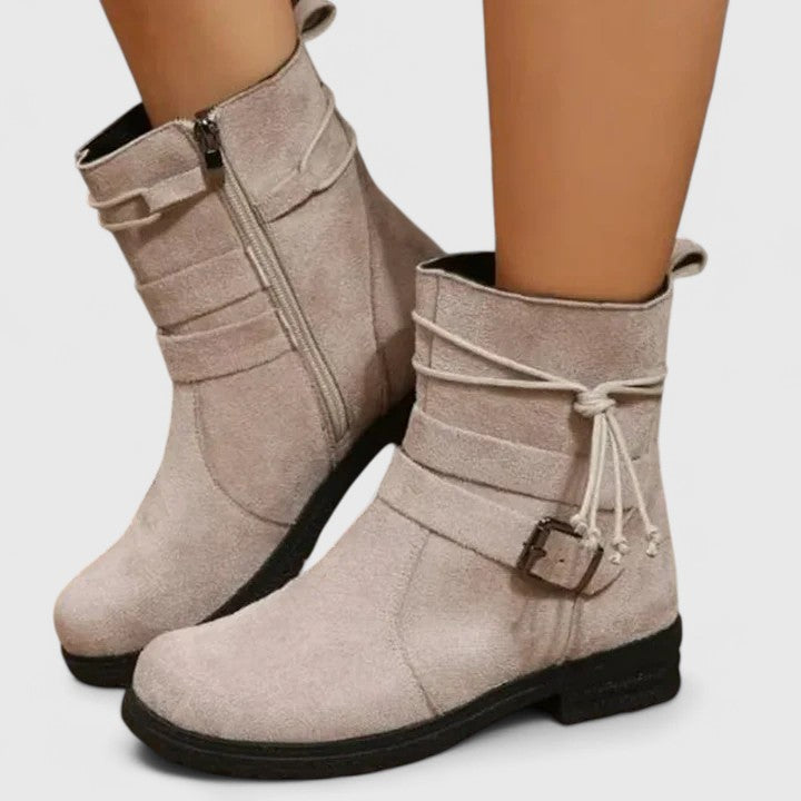 Women's Suede Ankle Boots Flat Casual Round Toe Booties