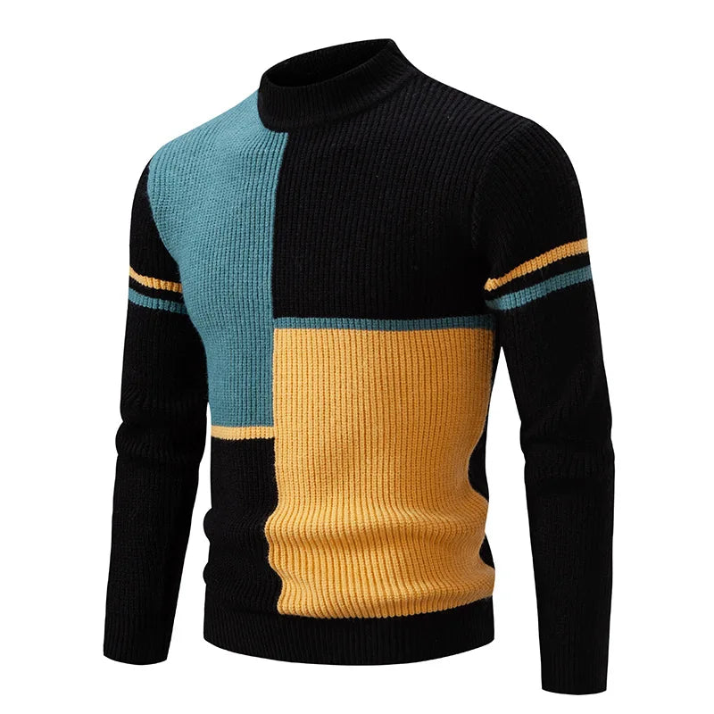 Men's Knit Jumper Wool Mix Mock Neck Pullover Sweater