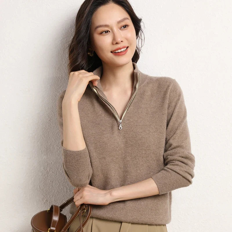 Women's Half Zip Merino Wool Knit Sweater