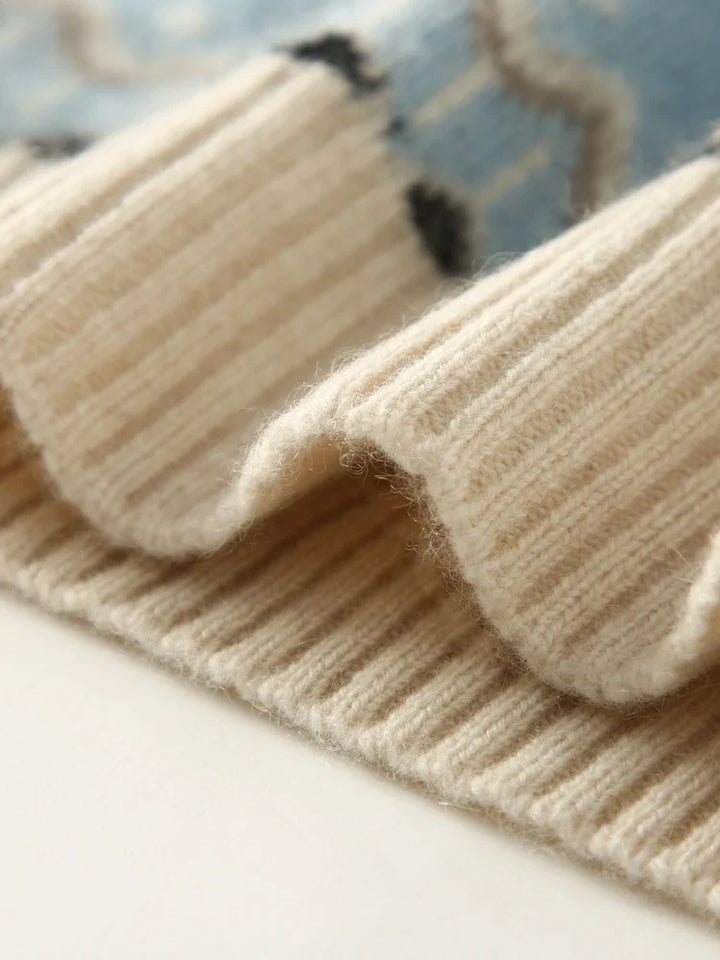 Women's Wool Knit Sweater Pullover Crewneck Fair Isle Knitwear
