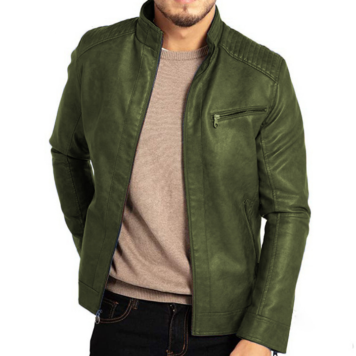 Men's Leather Bomber Jacket Classic Fit Outerwear
