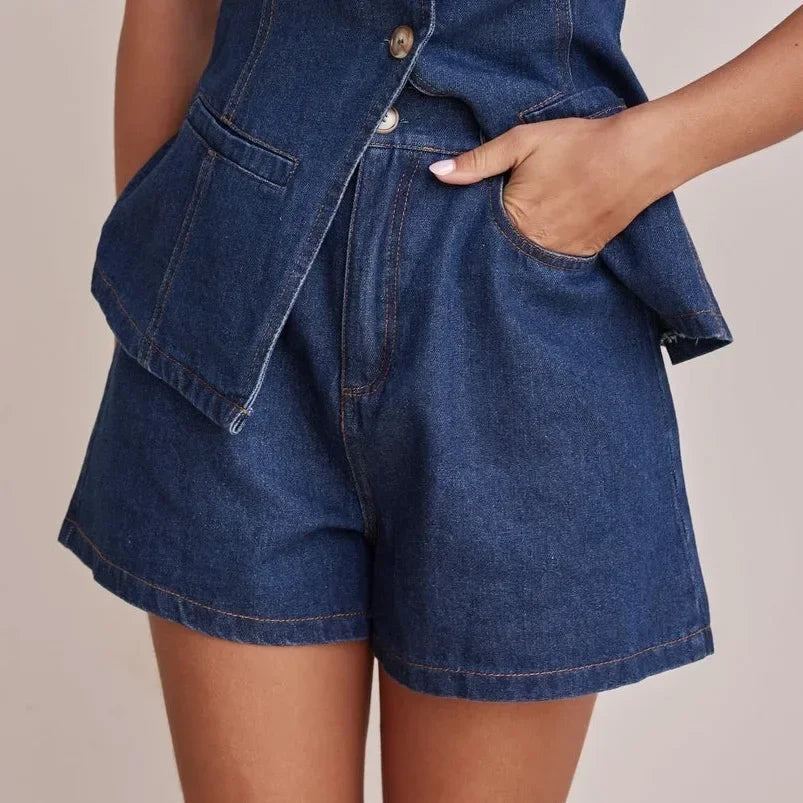 Short en jean pour femme, taille haute, coupe décontractée et ajustée