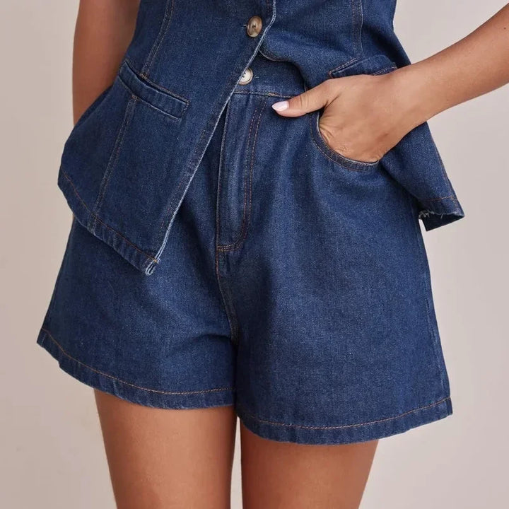 Short en jean pour femme, taille haute, coupe décontractée et ajustée