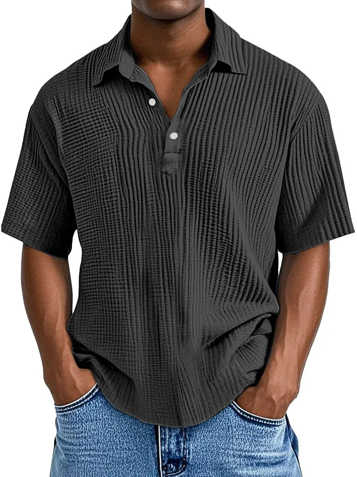 Men's Ribbed Knit Polo Shirt Short Sleeve Casual Top