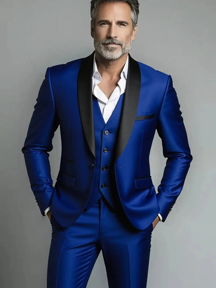 Men's Wool Shawl Lapel 3 Piece Tuxedo Suit Wedding Formal Slim Fit