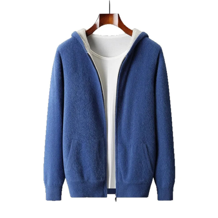Veste-sweat à capuche zippée en maille de laine réversible pour homme