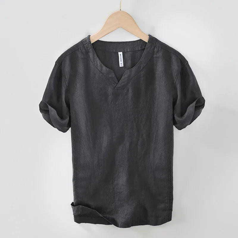Men’s Linen Blend V-Neck Short Sleeve Shirt