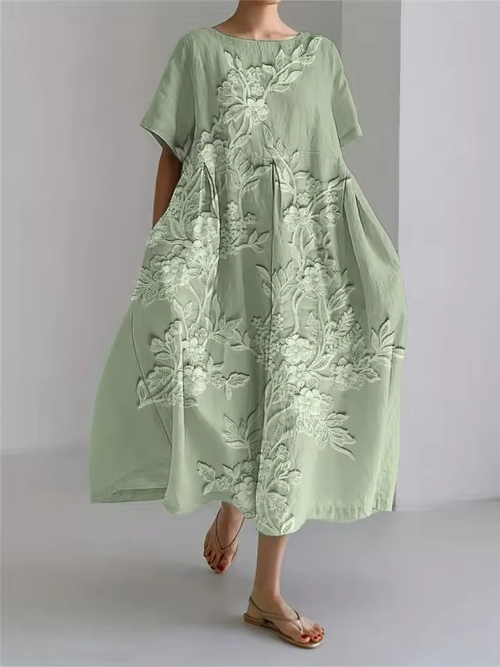 Women's Loose Linen Maxi Dress Short Sleeve Oversized Kaftan