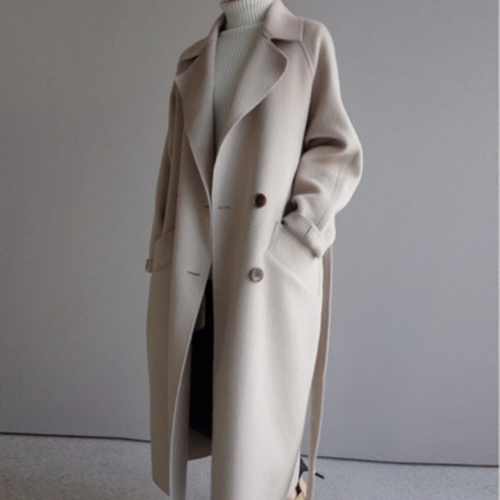 Women Wool Overcoat Long Trench Coat With Belt