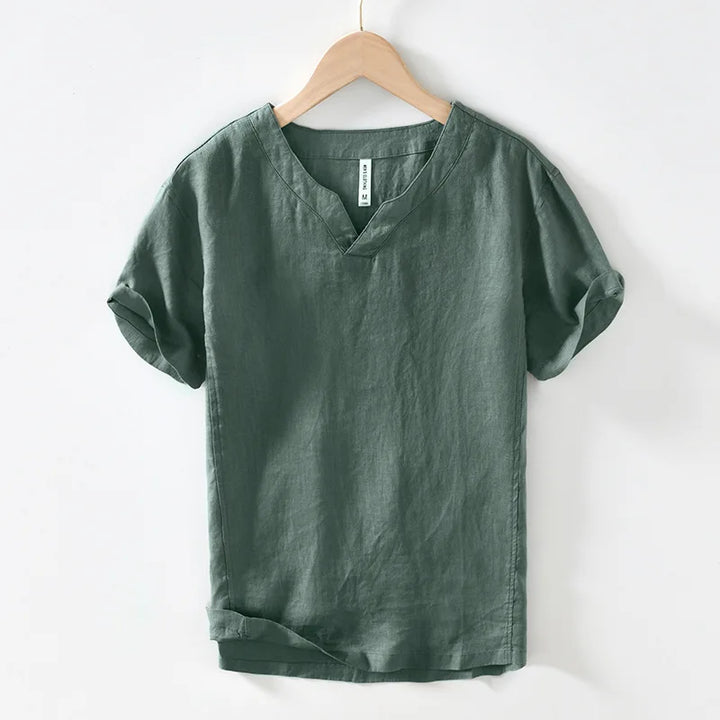 Men’s Linen Blend V-Neck Short Sleeve Shirt