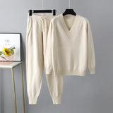 Women's Wool-Knit V-Neck Two Piece Loungewear Set