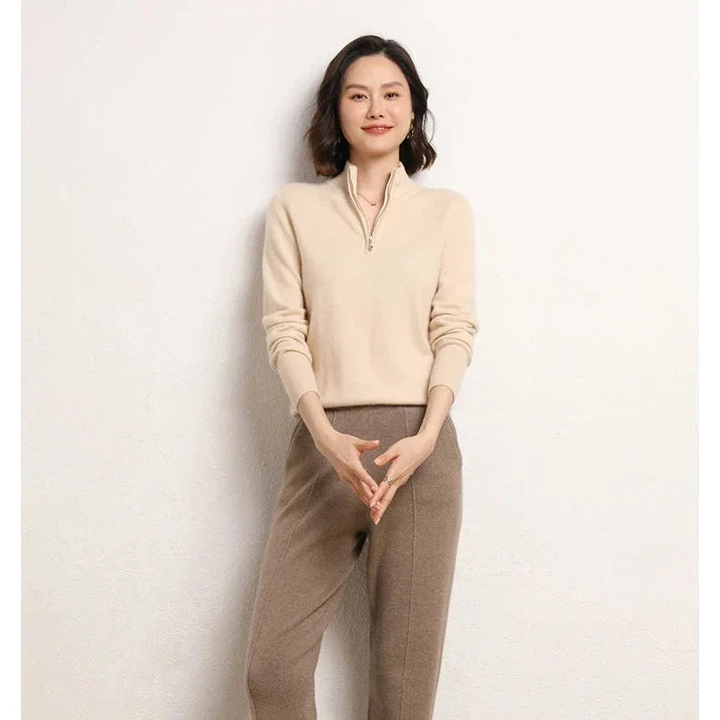 Women's Half Zip Merino Wool Knit Sweater