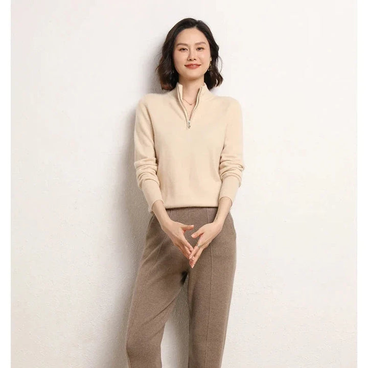 Women's Half Zip Merino Wool Knit Sweater