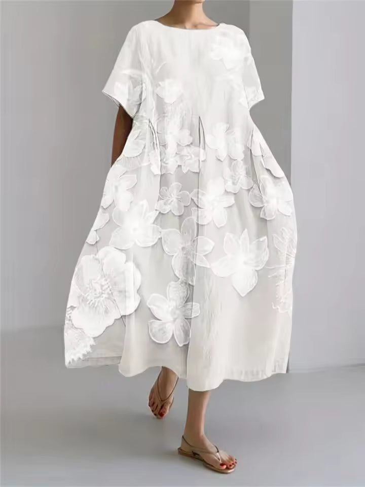 Women's Loose Linen Maxi Dress Short Sleeve Oversized Kaftan