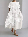 Women's Loose Linen Maxi Dress Short Sleeve Oversized Kaftan