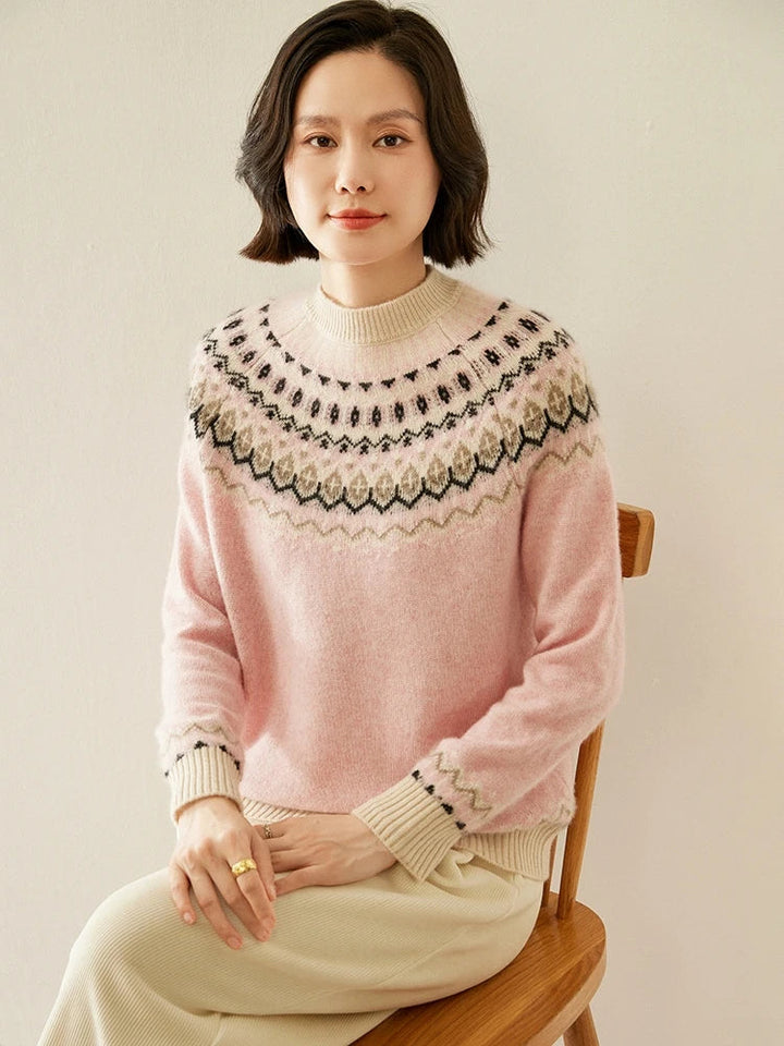 Women's Wool Knit Sweater Pullover Crewneck Fair Isle Knitwear