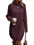 Women’s Ribbed Knit Turtleneck Long-Sleeve Mini Sweater Dress