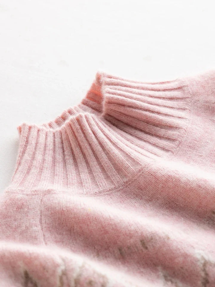 Women's Wool Knit Mock Neck Fair Isle Sweater