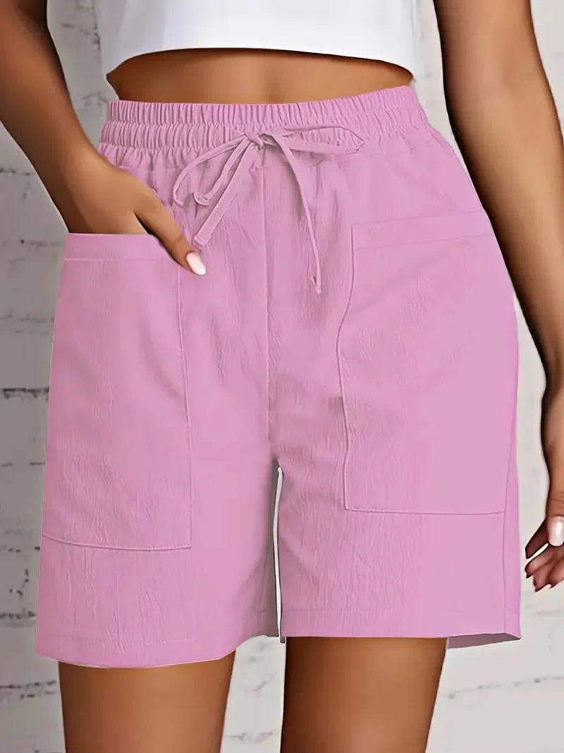 Women's Linen Blend Elastic Waist Casual Bermuda Shorts